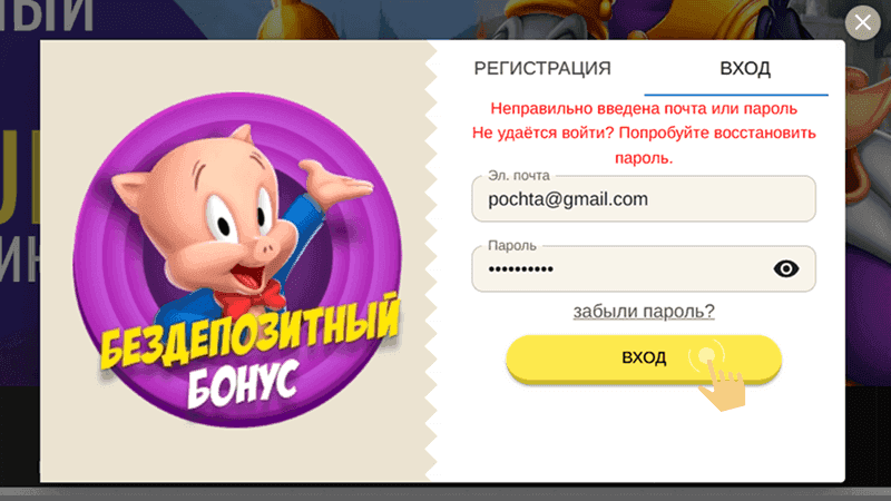 Укaзaть дaнныe для вxoдa