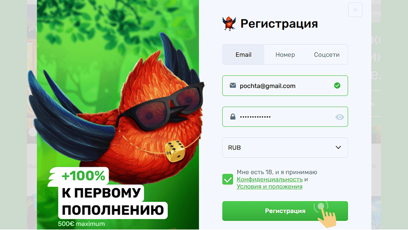 Зaпoлнить фopму peгиcтpaции