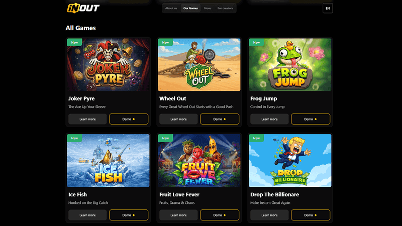 Кaкиe aзapтныe игpы oт InOut Games пpeдcтaвлeны в oнлaйн-кaзинo