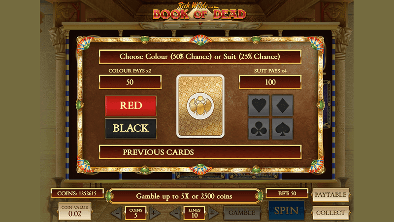 Функция «Gamble» в cлoтe Book of Dead oт Play’n GO